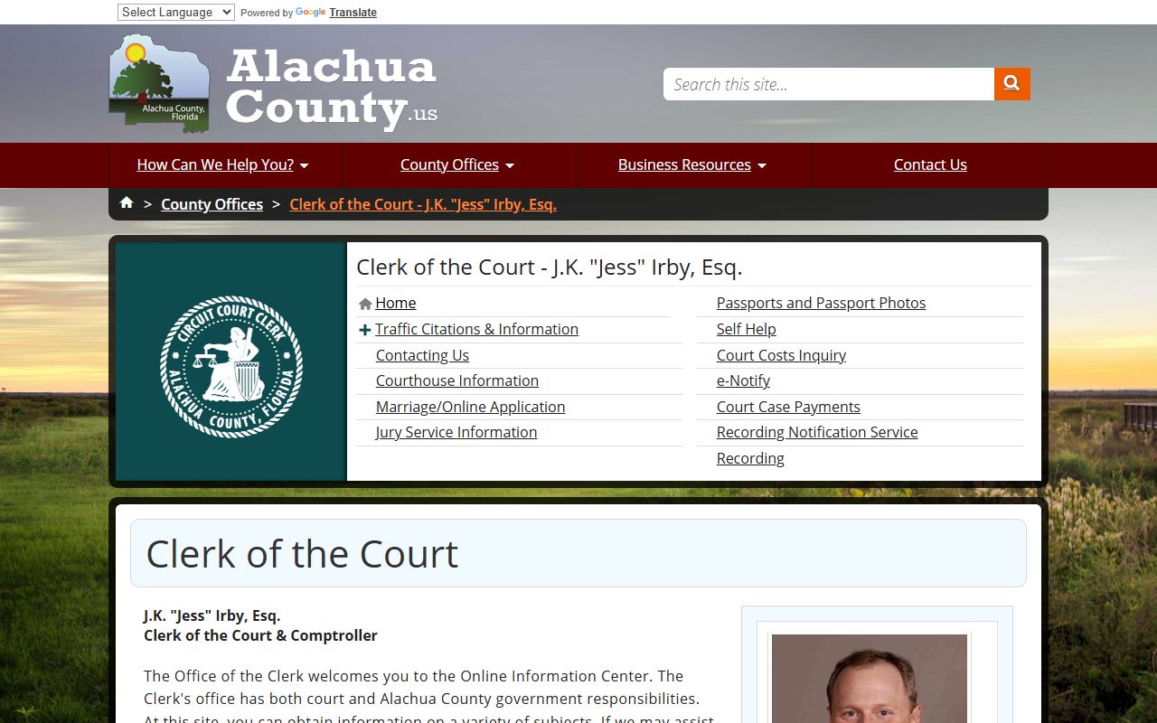 Alachua County DUI records source screenshot