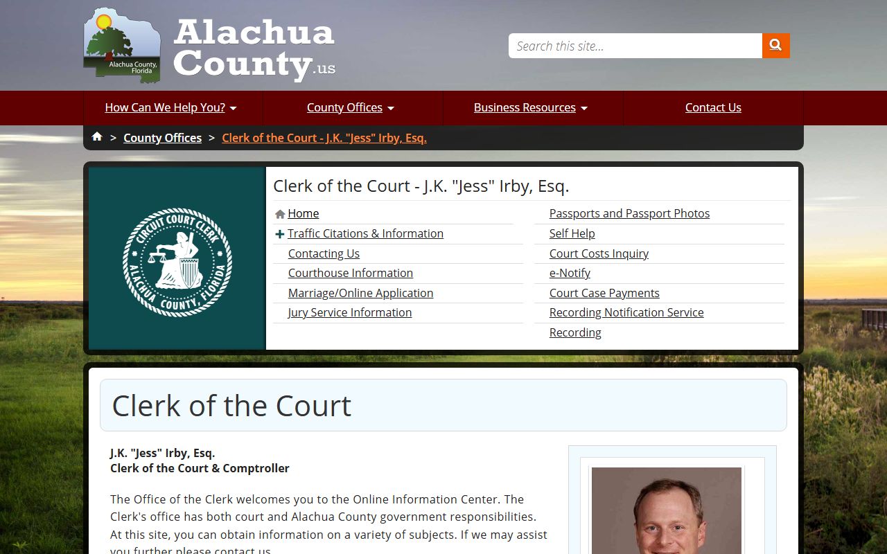 Alachua County DUI records source screenshot