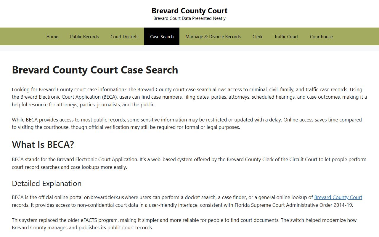 Brevard County DUI records source screenshot