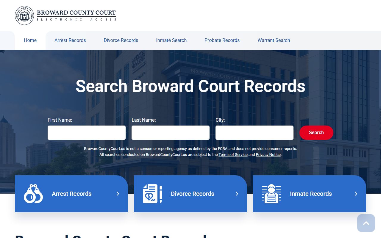 Broward County DUI records source screenshot