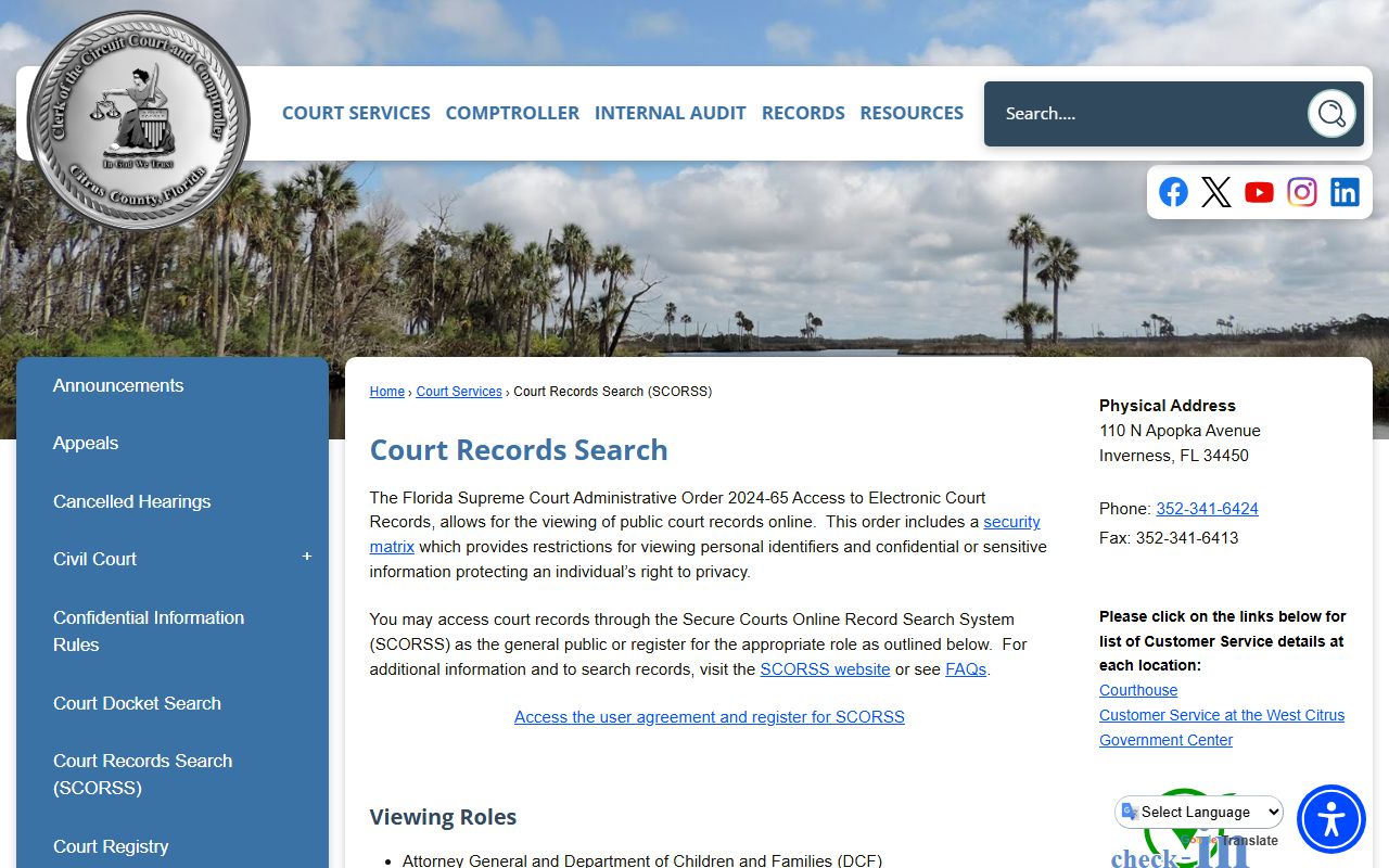 Citrus County DUI records source screenshot