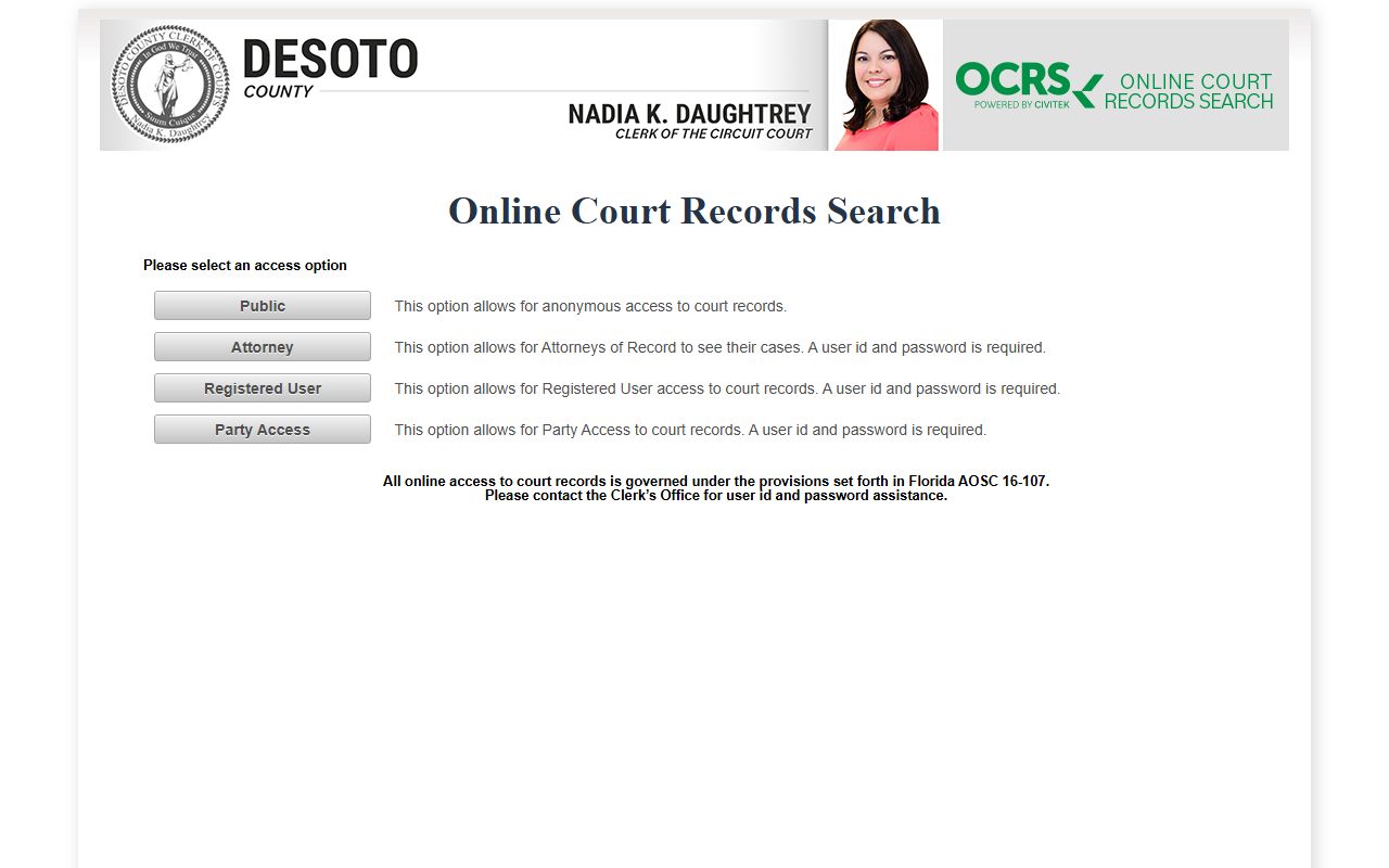 DeSoto County DUI records source screenshot