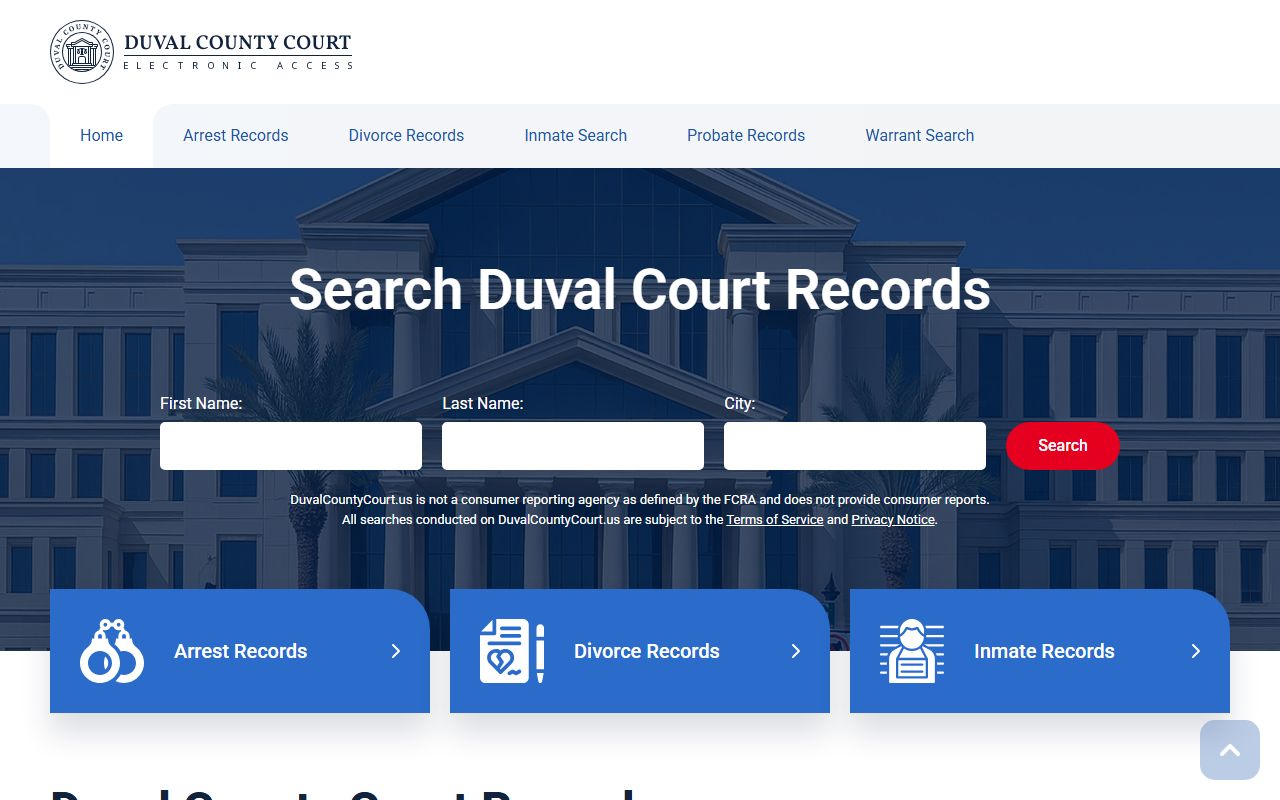 Duval County DUI records source screenshot