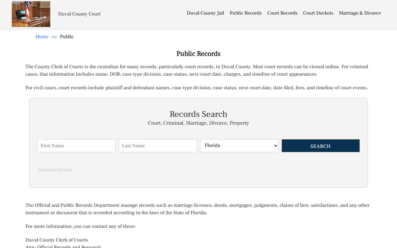 Duval County DUI records source screenshot
