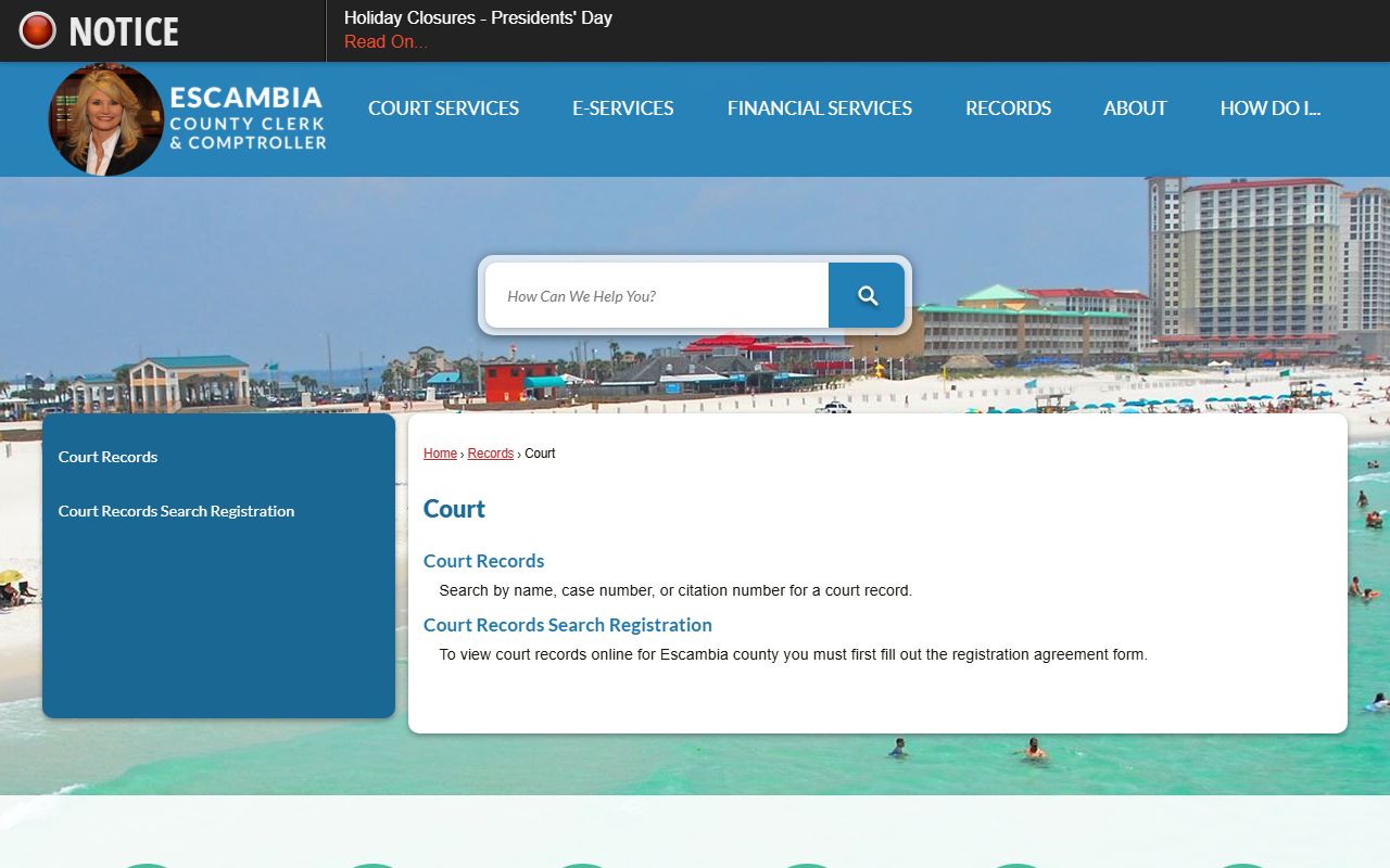 Escambia County DUI records source screenshot
