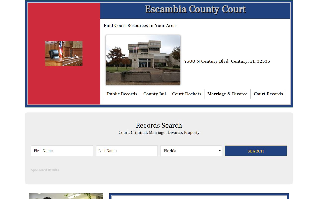 Escambia County DUI records source screenshot