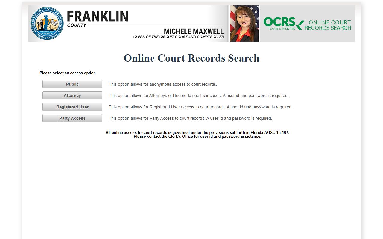 Franklin County DUI records source screenshot
