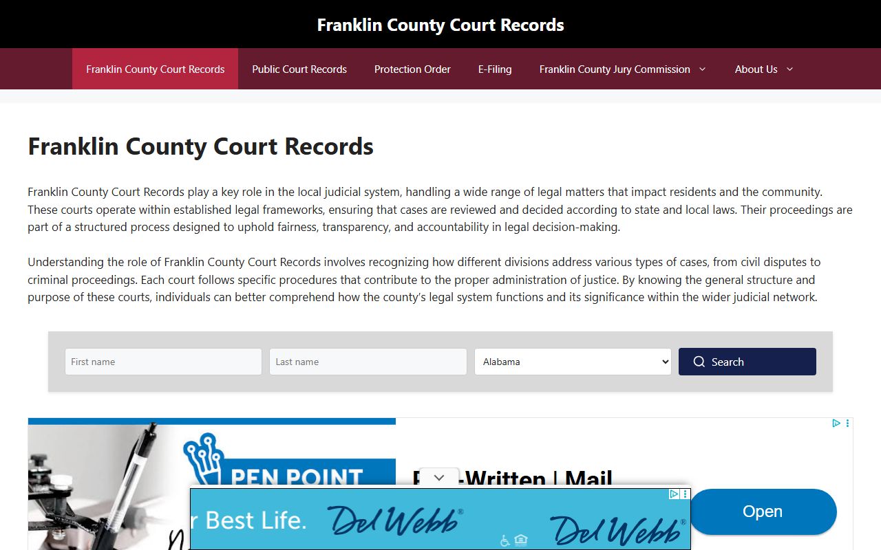 Franklin County DUI records source screenshot
