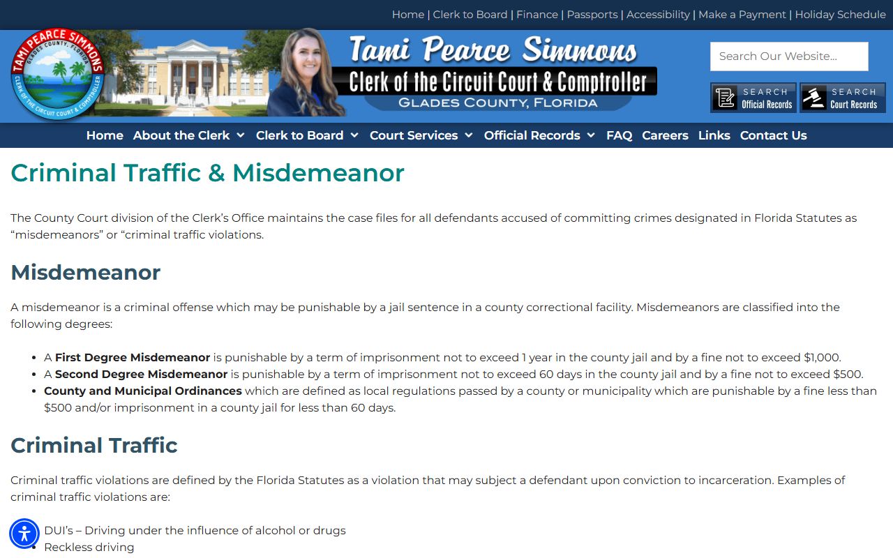 Glades County DUI records source screenshot