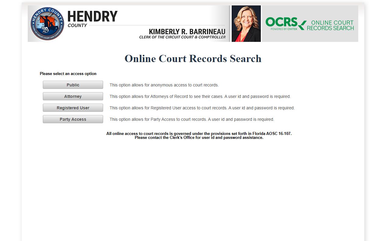 Hendry County DUI records source screenshot