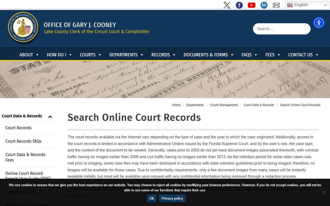 Lake County DUI records source screenshot