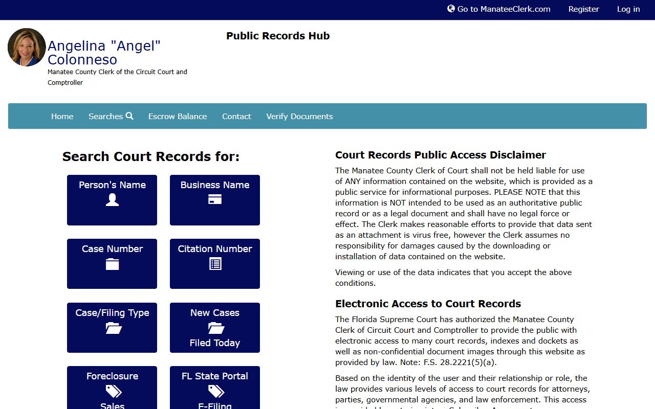 Manatee County DUI records source screenshot