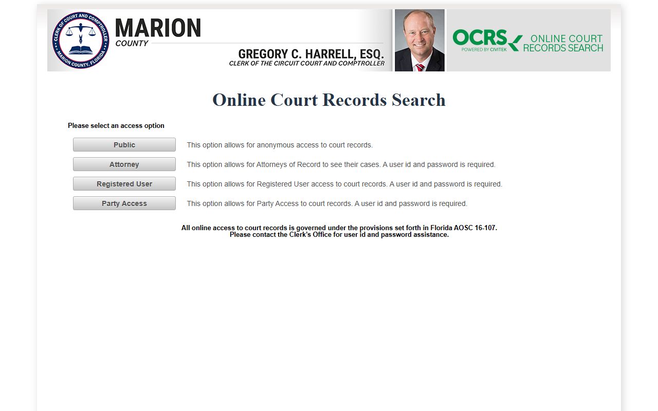 Marion County DUI records source screenshot