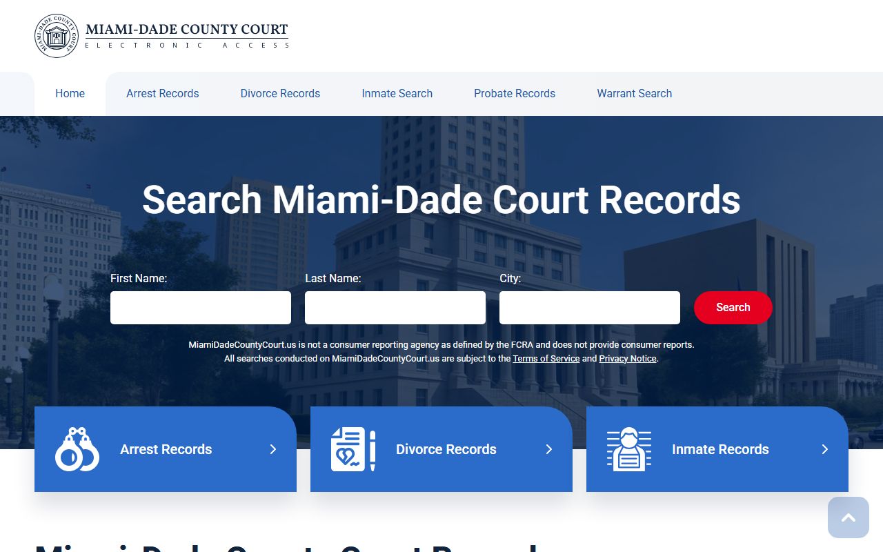 Miami-Dade County DUI records source screenshot