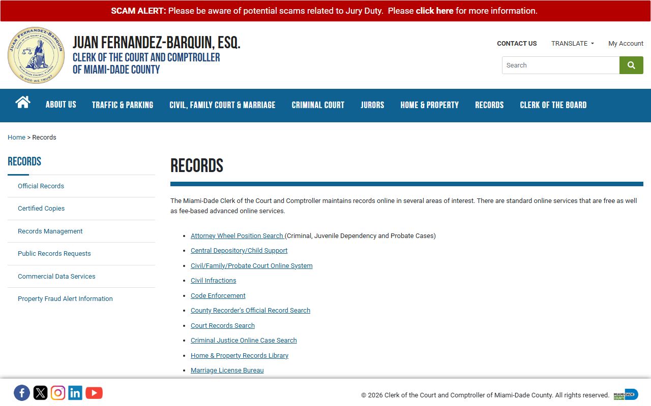 Miami-Dade County DUI records source screenshot