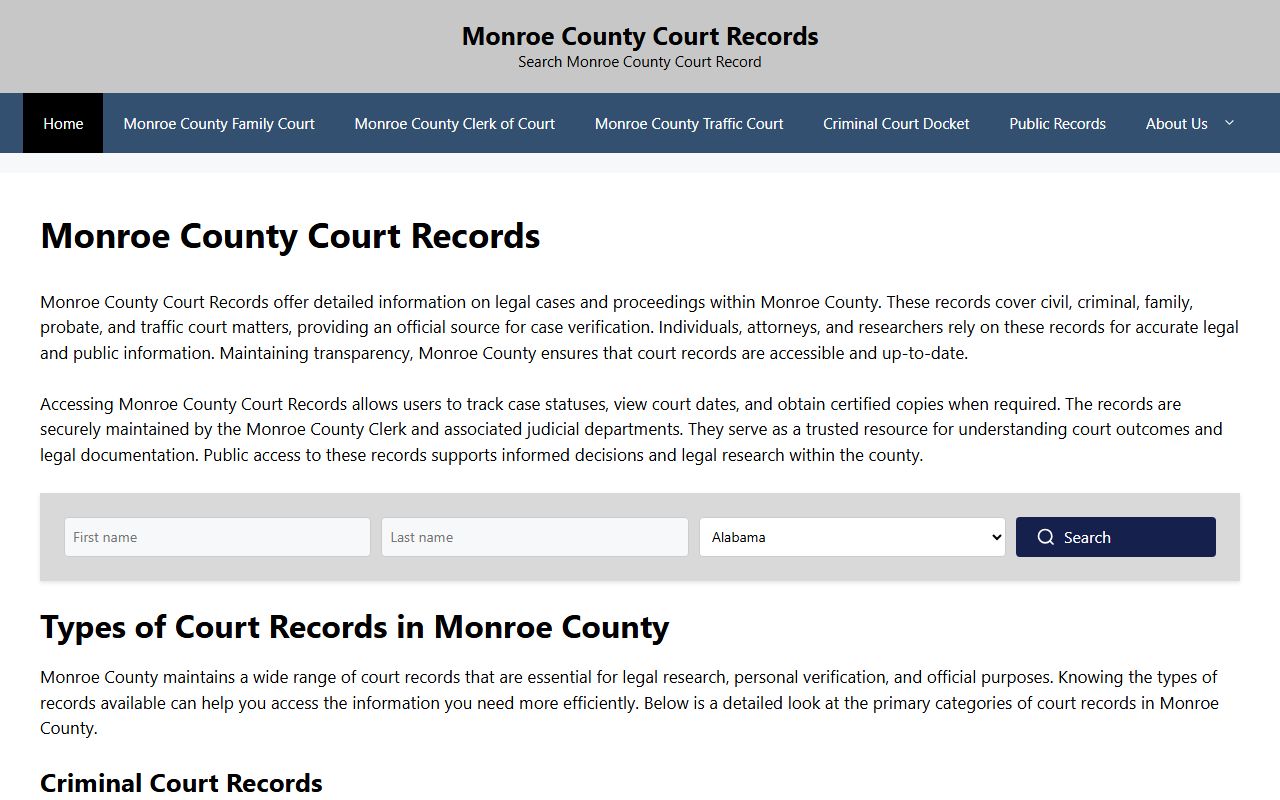 Monroe County DUI records source screenshot