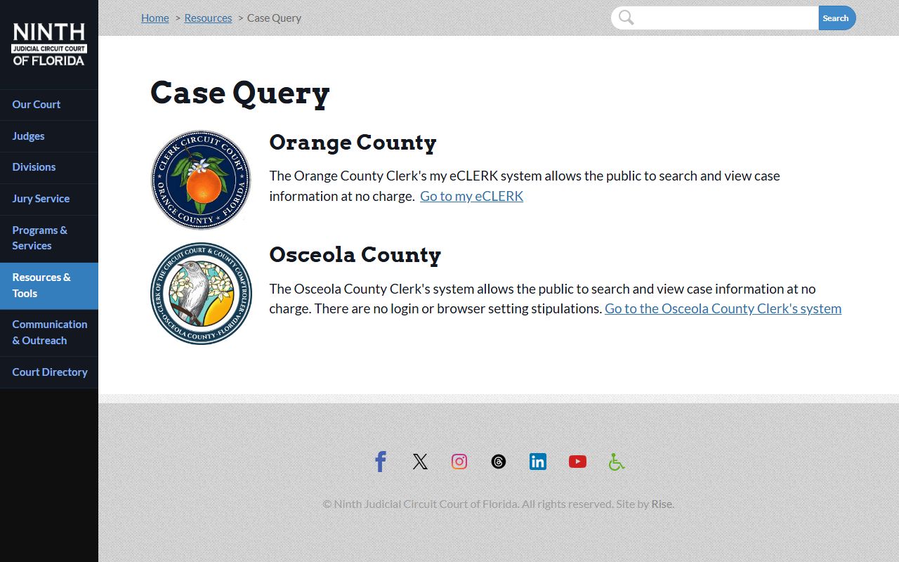 Orange County DUI records source screenshot