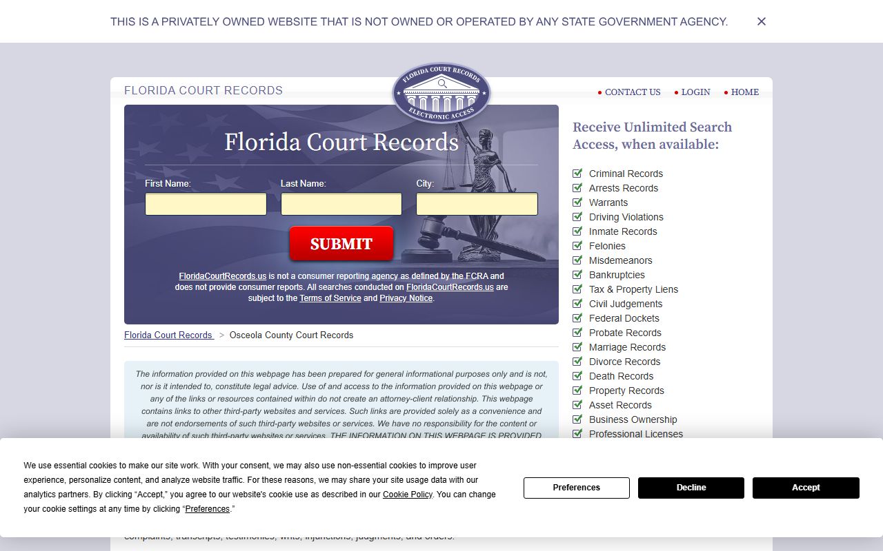 Kissimmee DUI records source screenshot