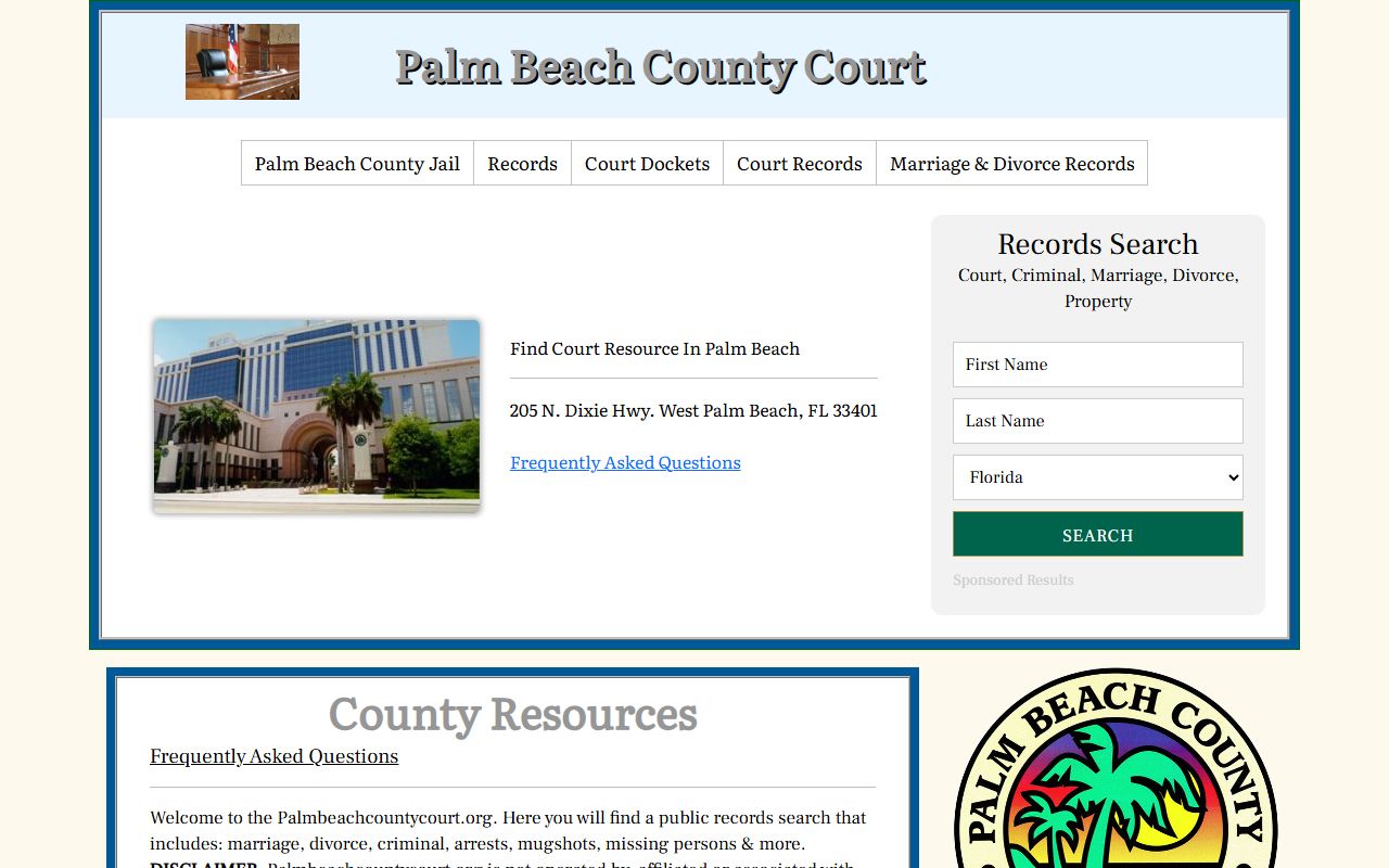 Palm Beach County DUI records source screenshot