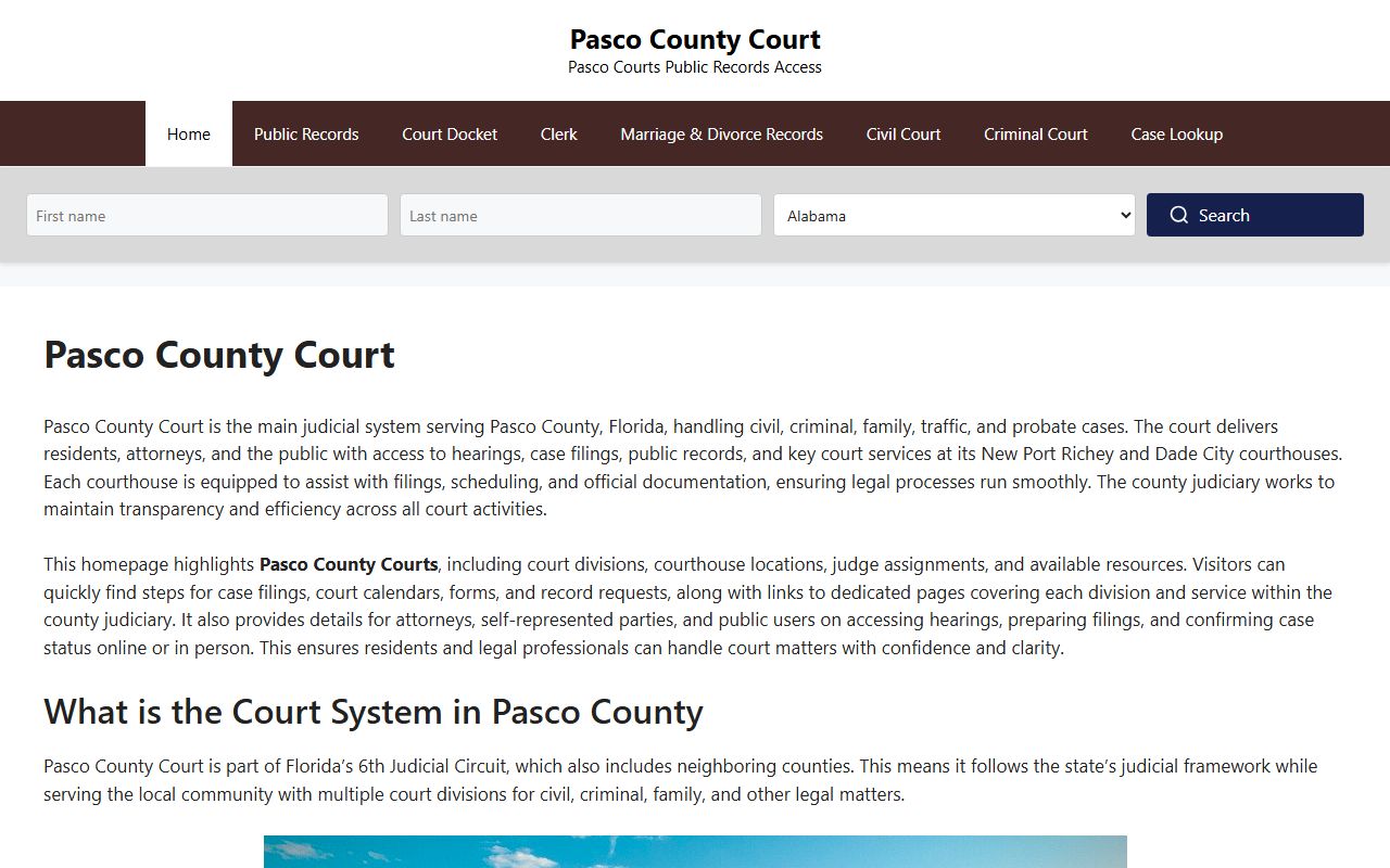 Pasco County DUI records source screenshot