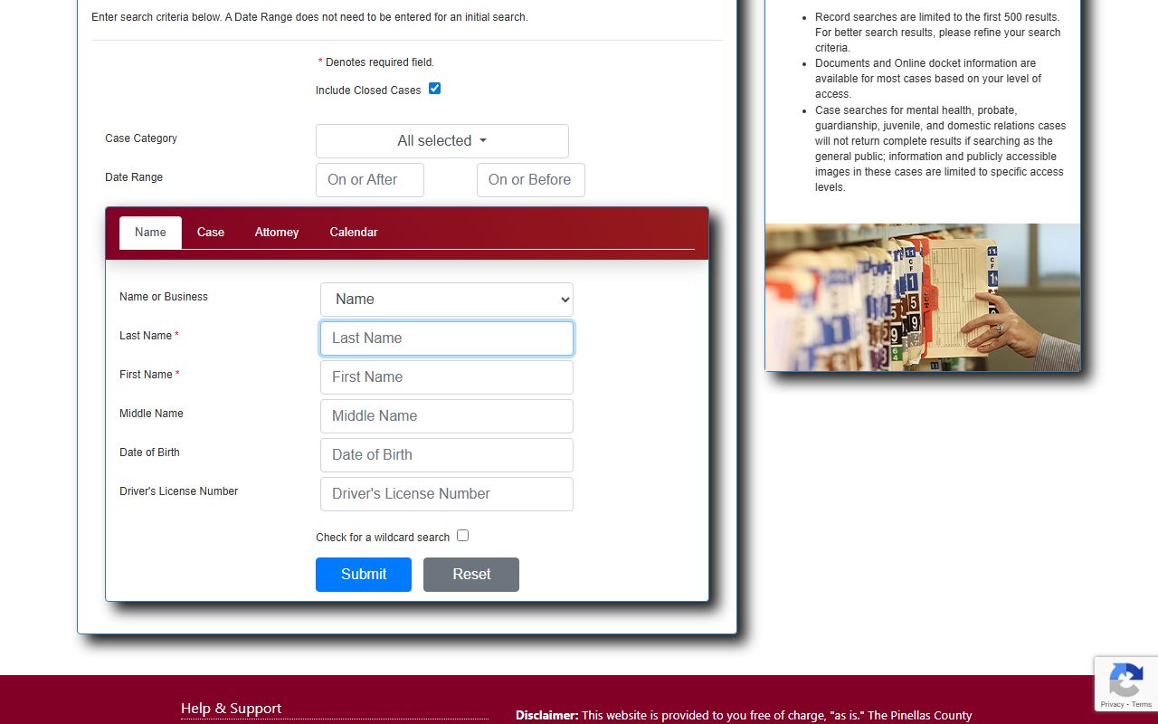 St. Petersburg DUI records source screenshot