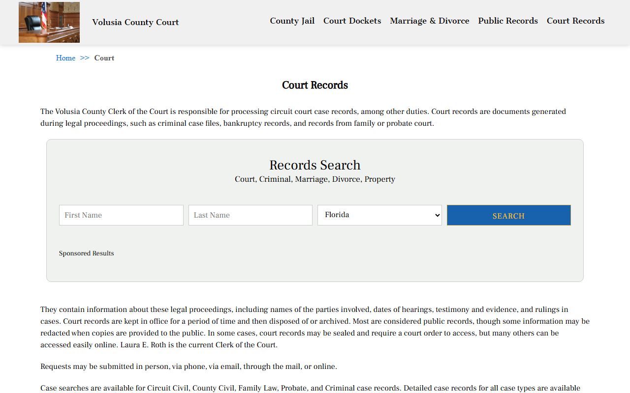 Volusia County DUI records source screenshot
