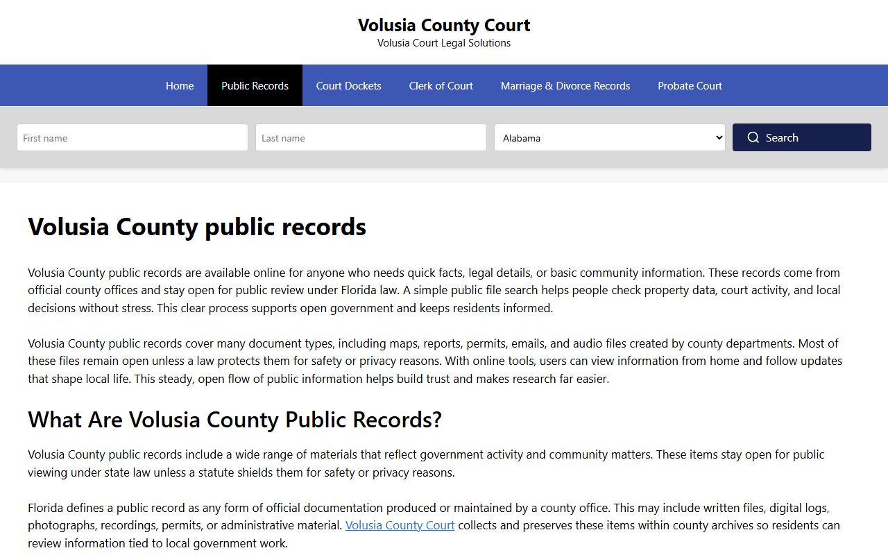 Volusia County DUI records source screenshot