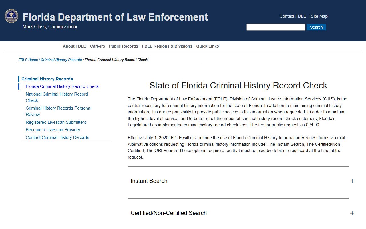 Florida DUI records source screenshot