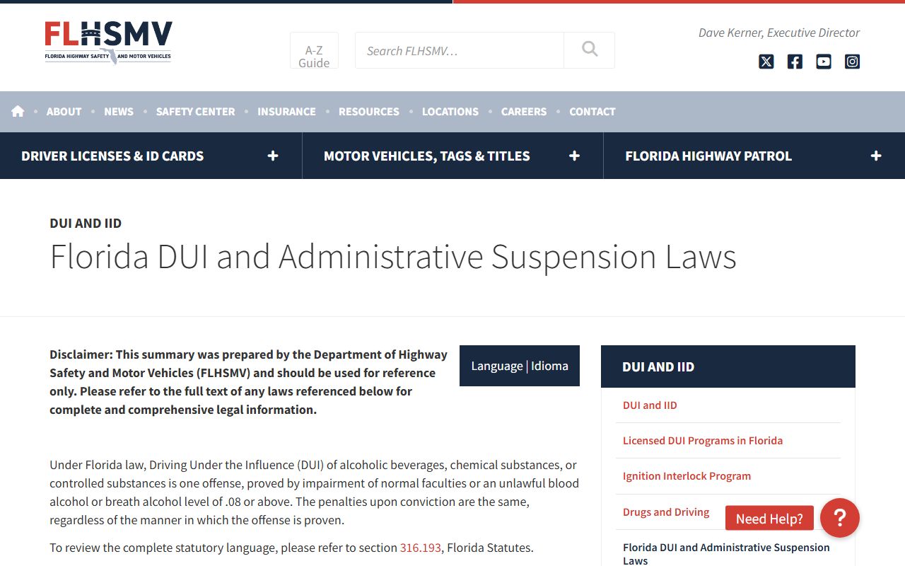 Florida DUI records source screenshot